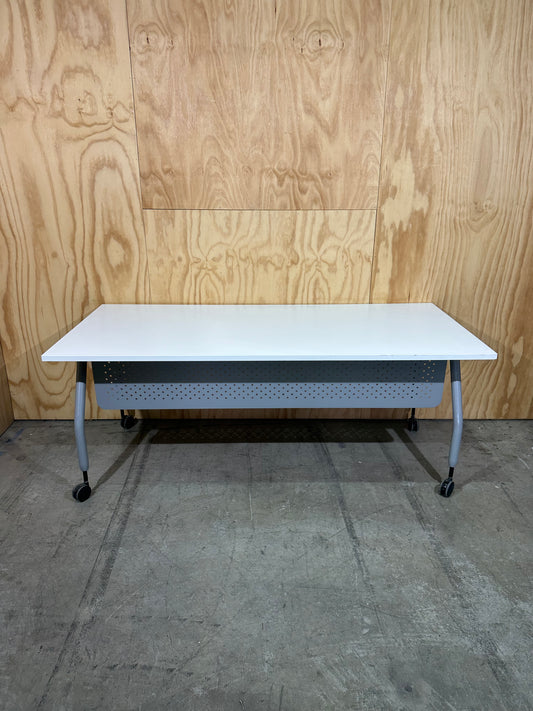 White Workstation on castors with modesty panel