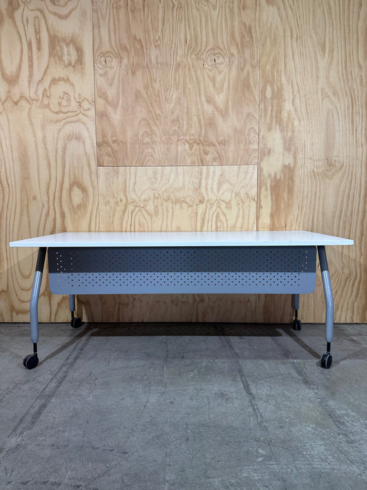 White Workstation on castors with modesty panel