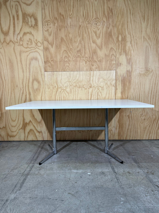 White desk on chrome legs