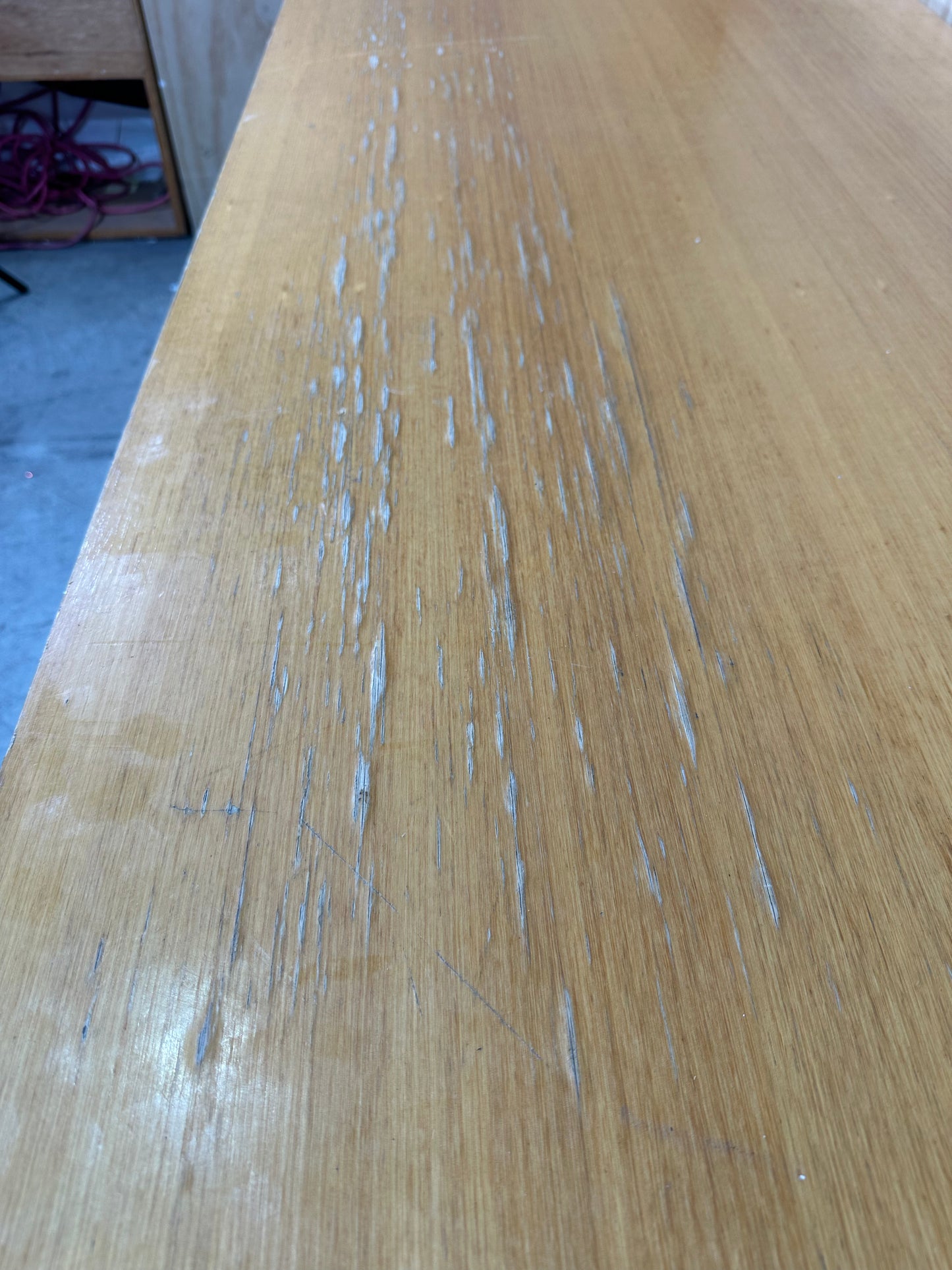 Timber topped table on chrome legs