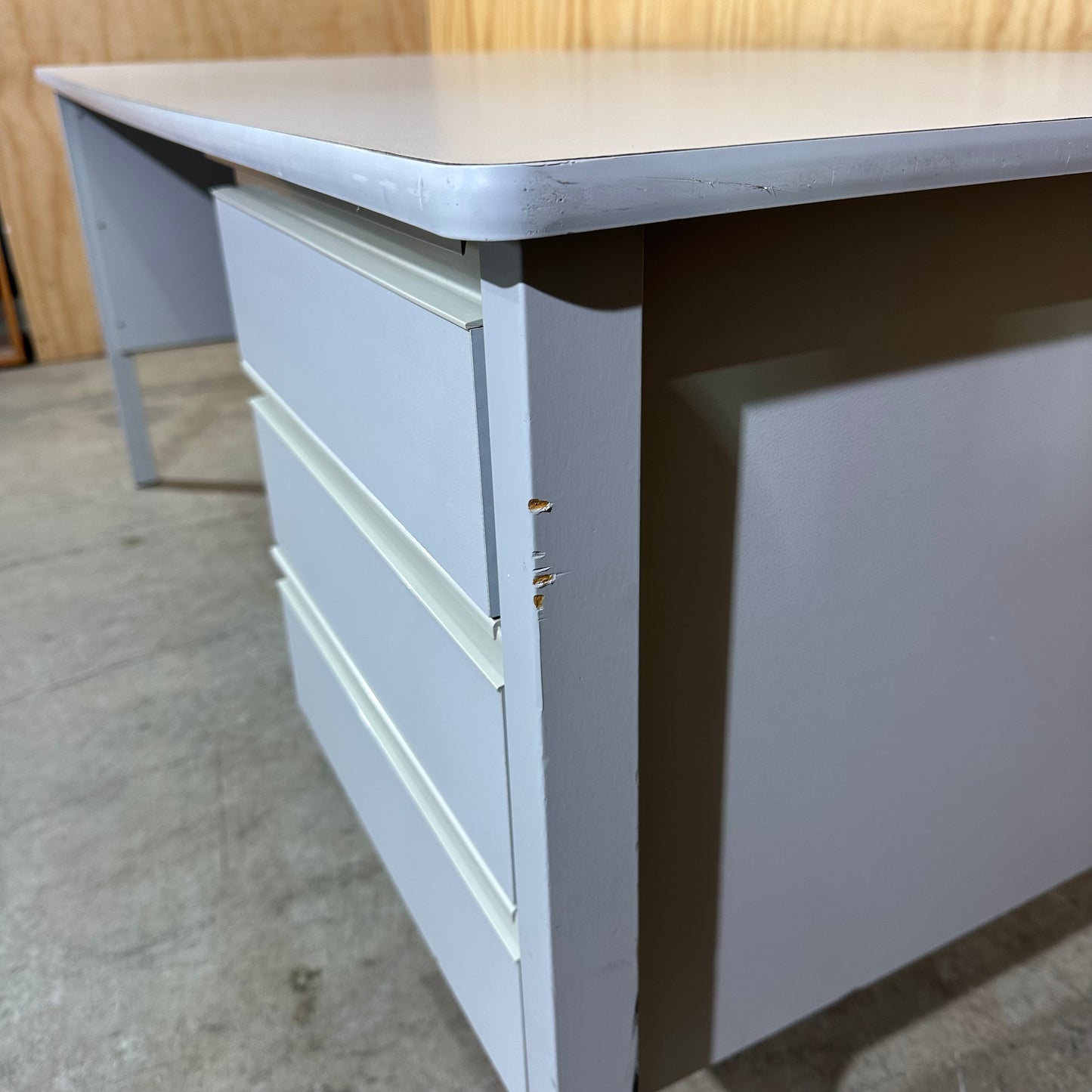 Grey Melamine Desk with In-Built Drawers