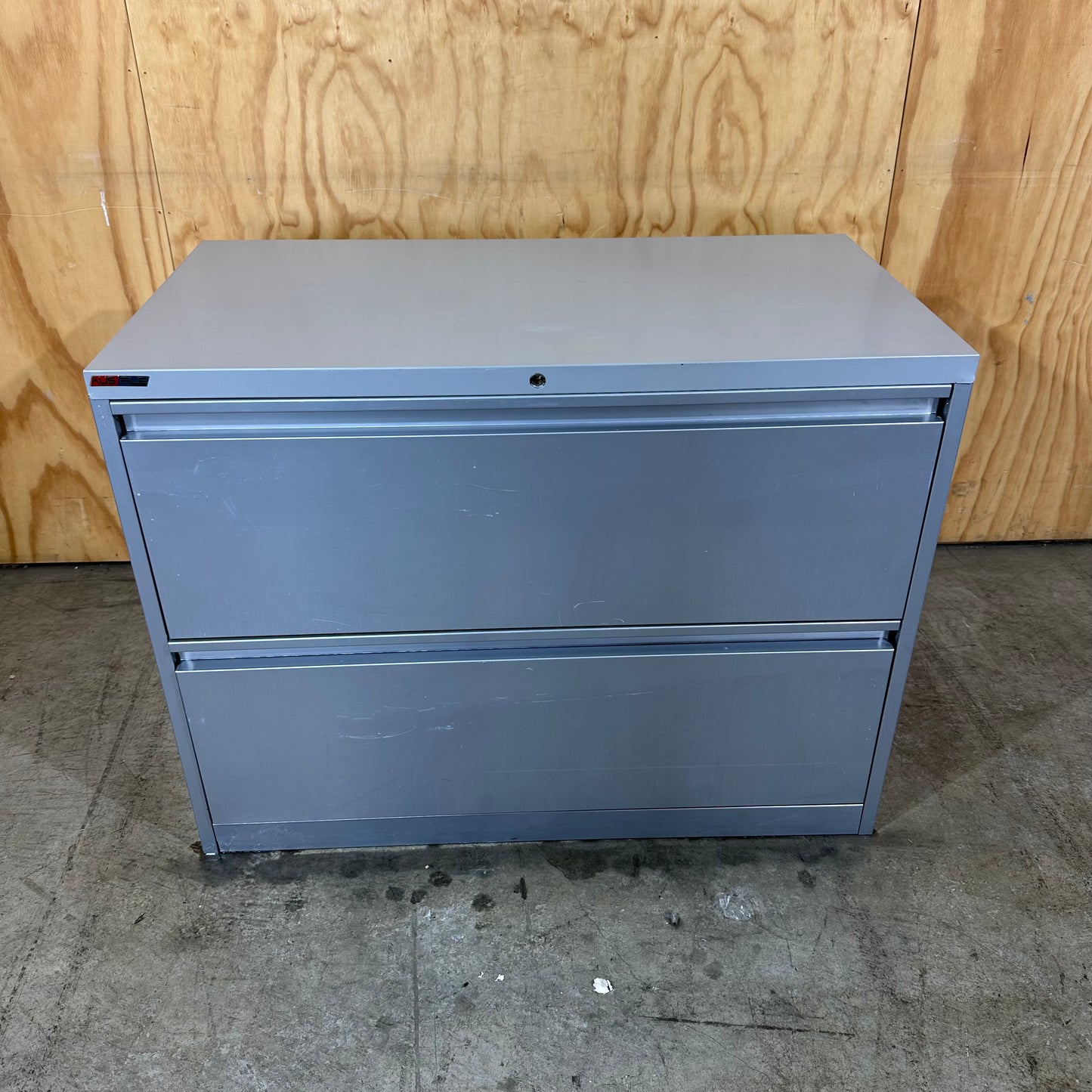 AusFile Wide 2-Drawer Cabinet in Silver Grey (Missing Lock Barrel)