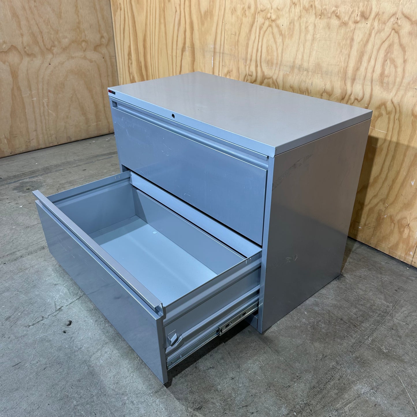 AusFile Wide 2-Drawer Cabinet in Silver Grey (Missing Lock Barrel)