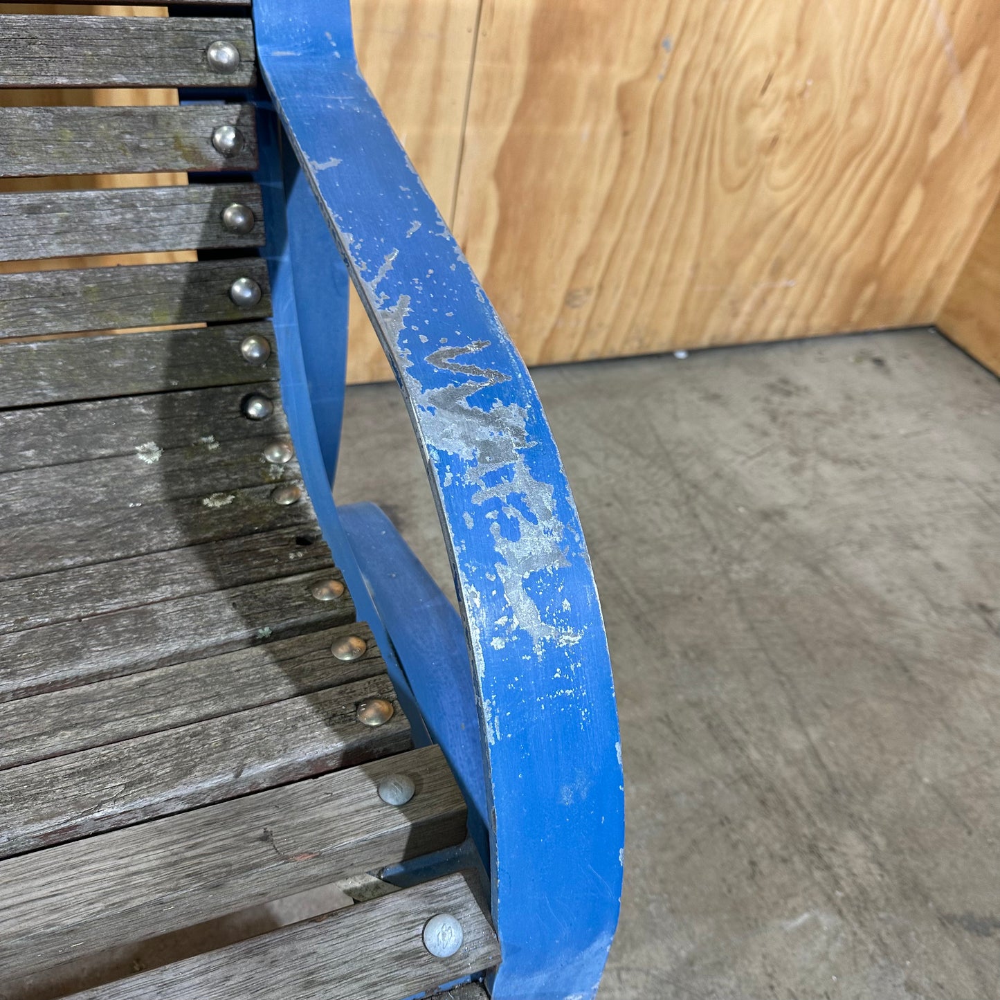 Wooden Park Bench with Blue Frame