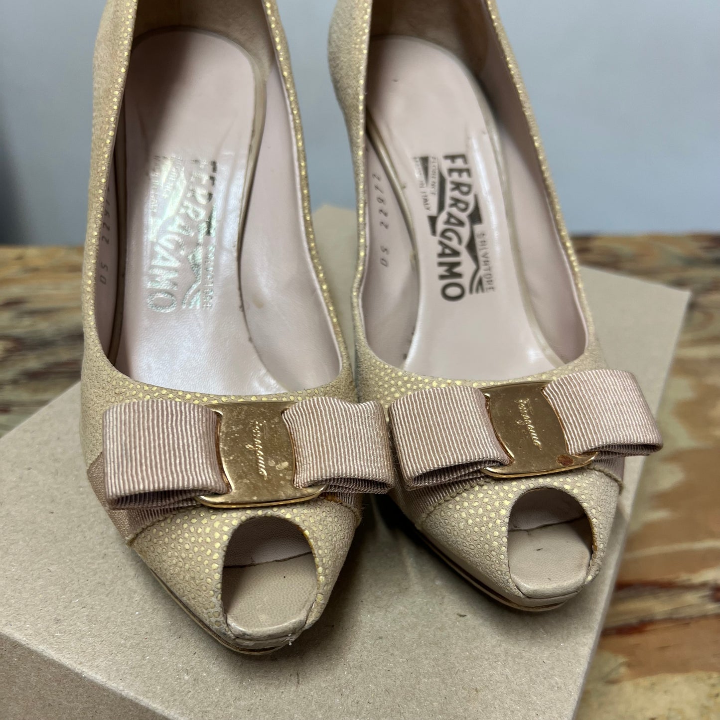 Salvatore Ferragamo Vara Bow Peep Toe Pumps