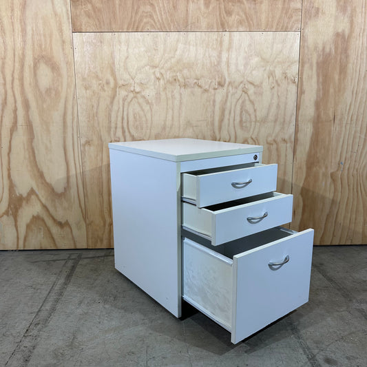 White 3 drawer pedestal with chrome handles