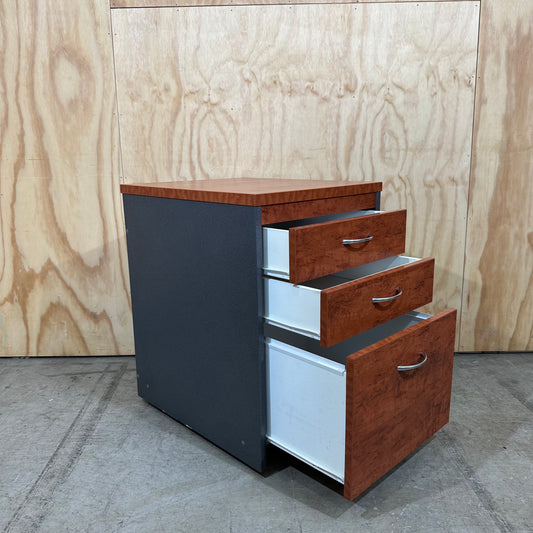 Oak veneer and charcoal 3 drawer pedestal