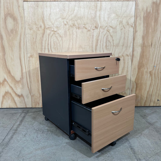 Wood Veneer Grey Pedestal with Sliver Handles