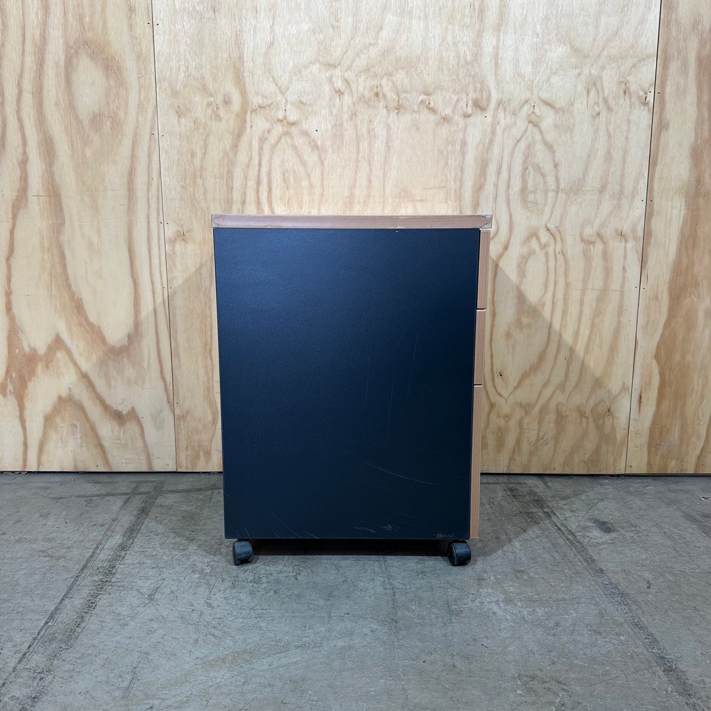 Wood Veneer Grey Pedestal with Sliver Handles