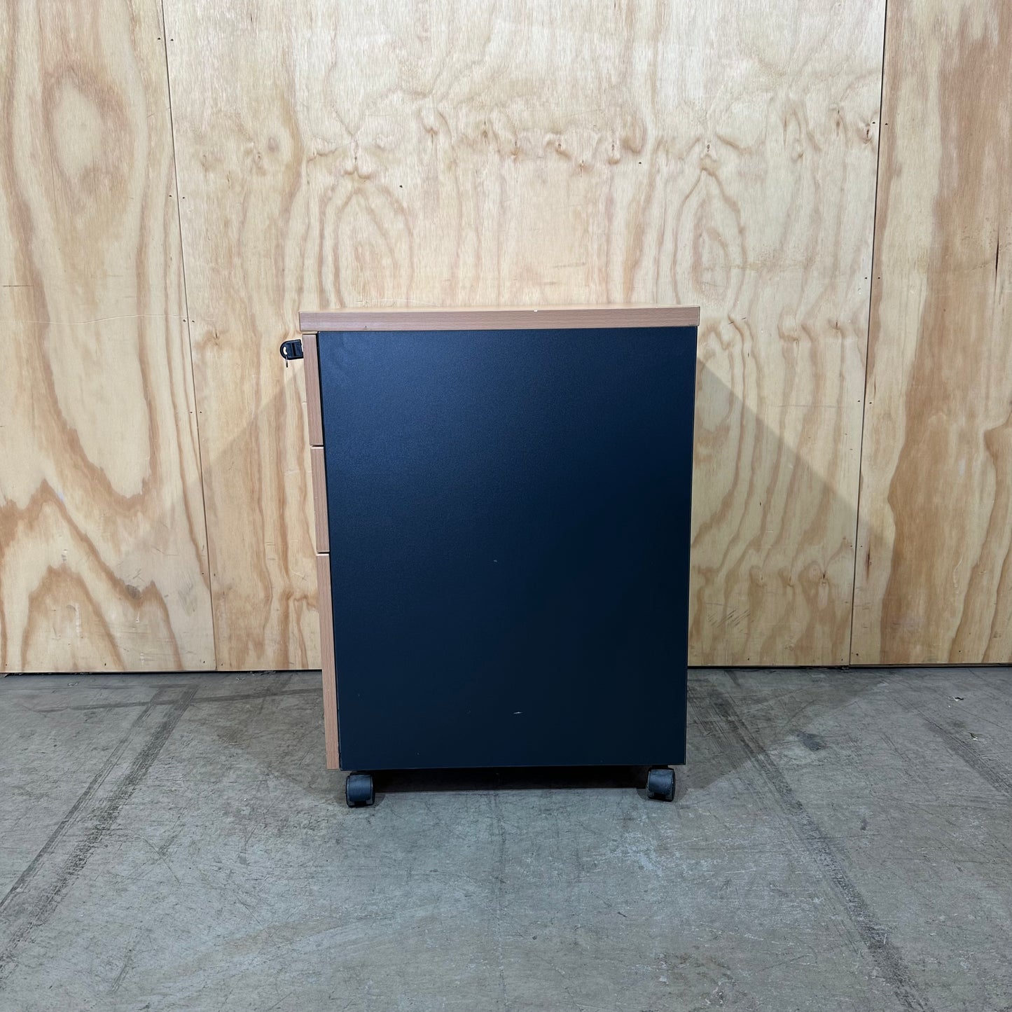 Wood Veneer Grey Pedestal with Sliver Handles