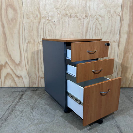 Wooden Veneer and Grey Pedestal