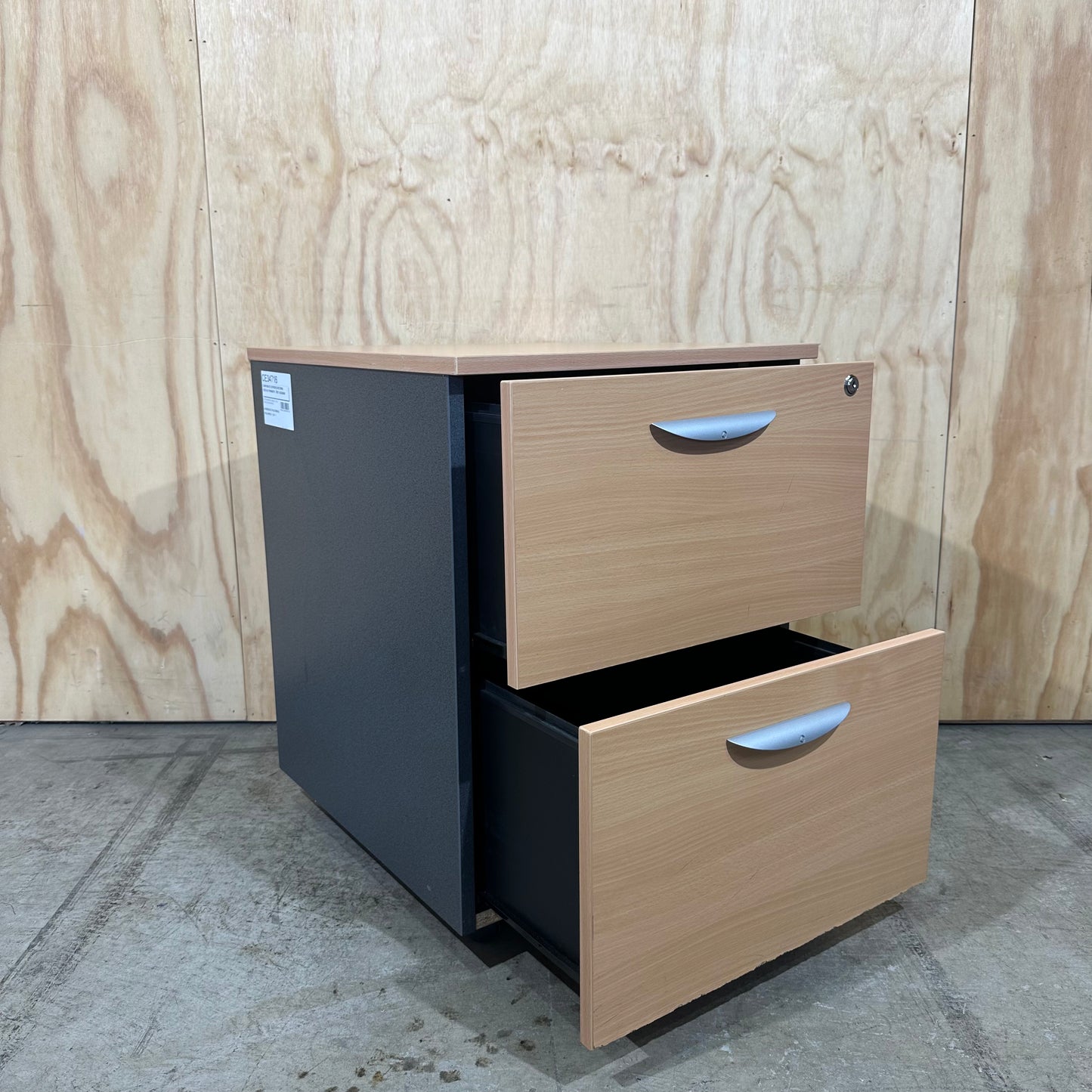 Light wood veneer two drawer pedestal