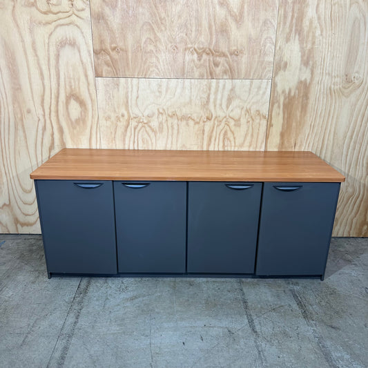 Charcoal sideboard with timber veneer benchtop