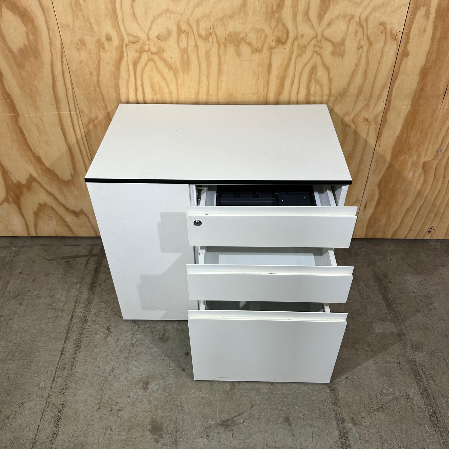 White Pedestal with side shelving unit