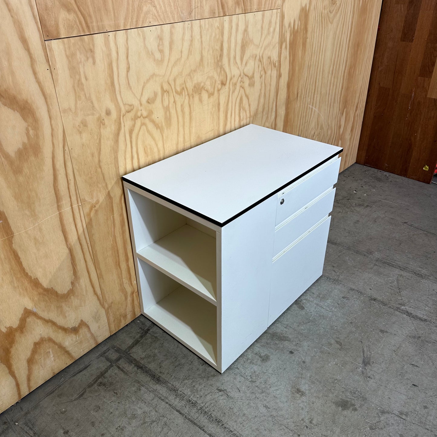 White Pedestal with side shelving unit