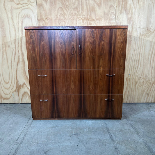 Mid-Century Modern Wood Veneer Tallboy Cabinet