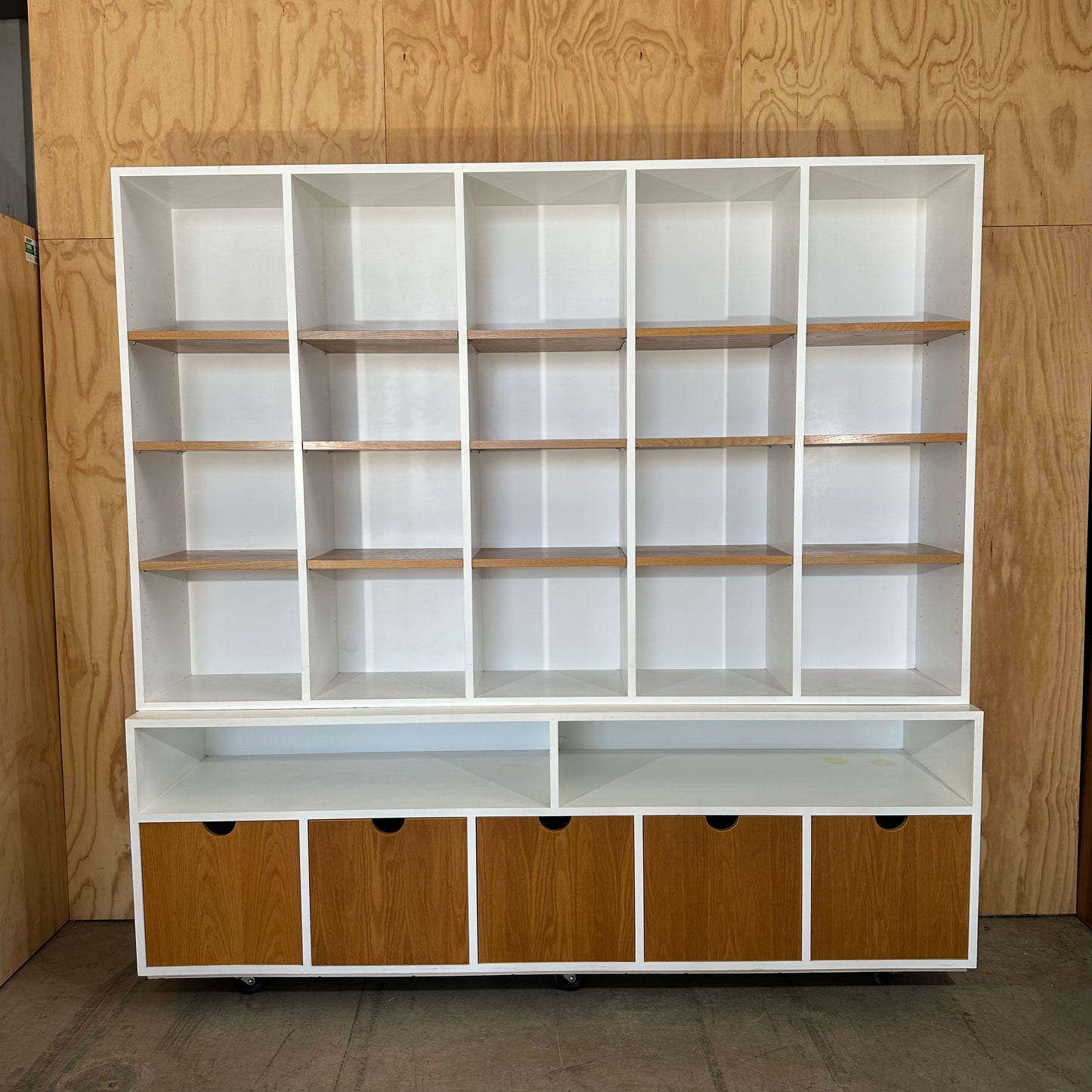 Large White/Timber Wall Unit on Wheels