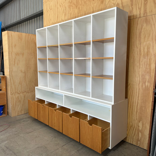 Large White/Timber Wall Unit on Wheels