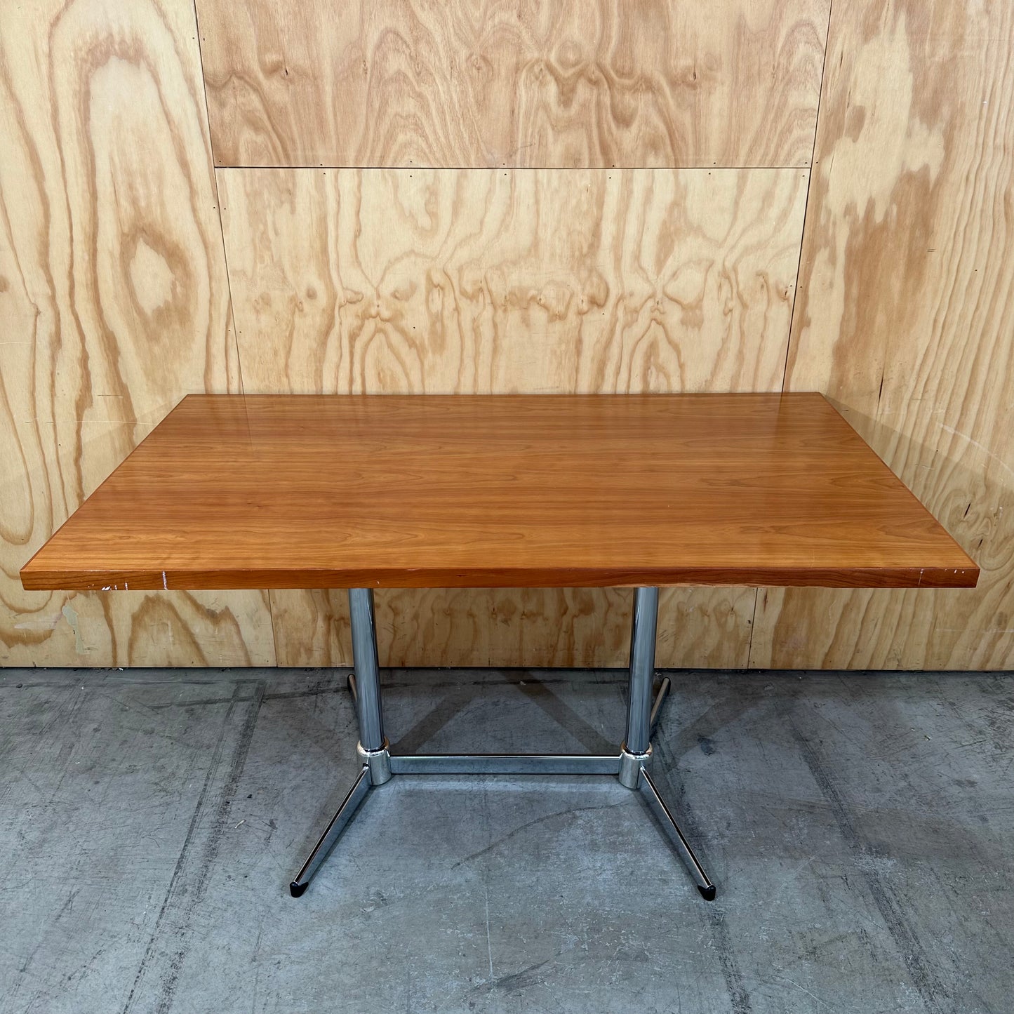 Wooden Veneer Table with Chrome Base