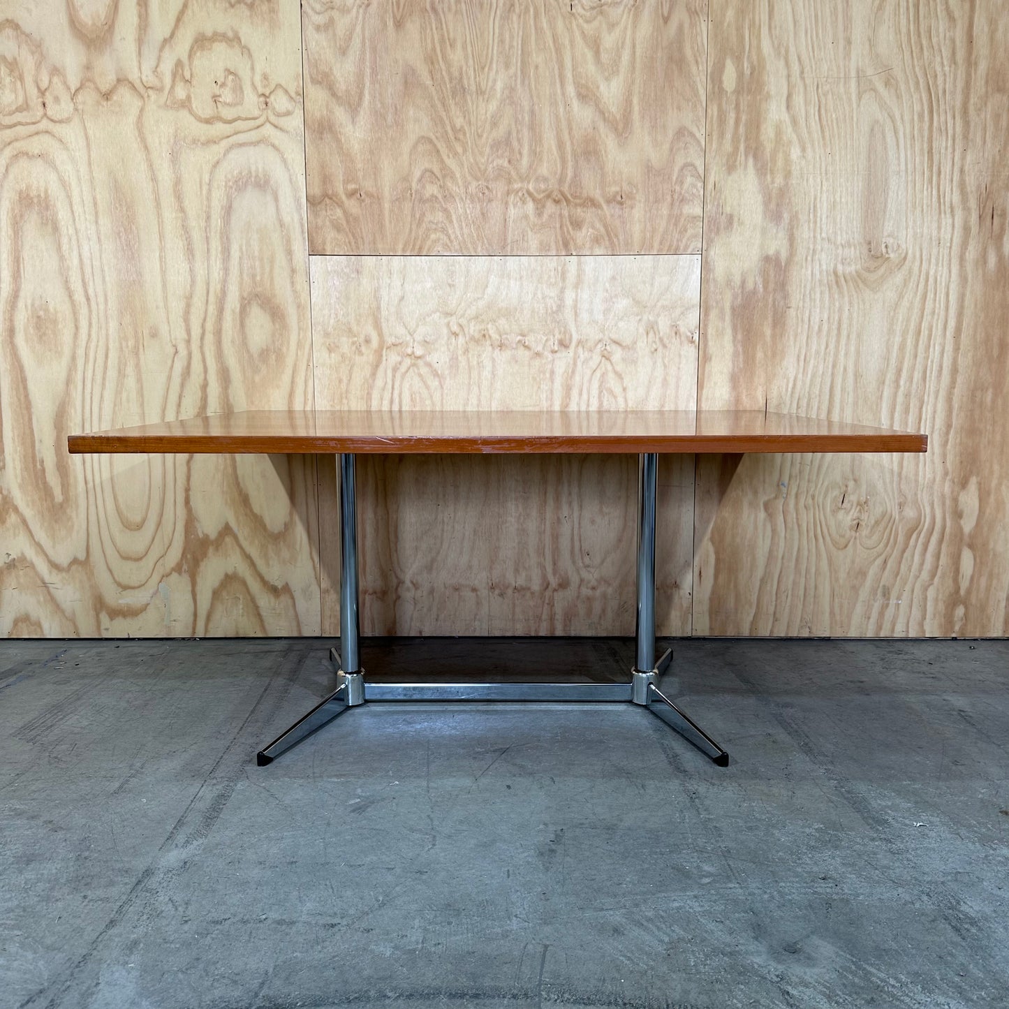 Large Wooden Veneer Table with Chrome Legs