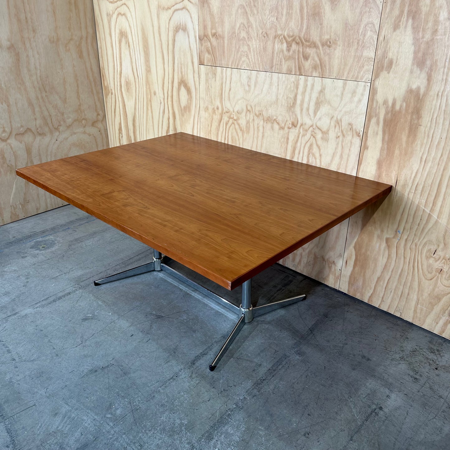 Large Wooden Veneer Table with Chrome Legs