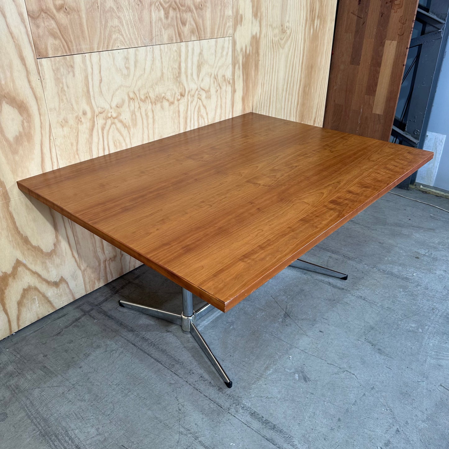 Large Wooden Veneer Table with Chrome Legs