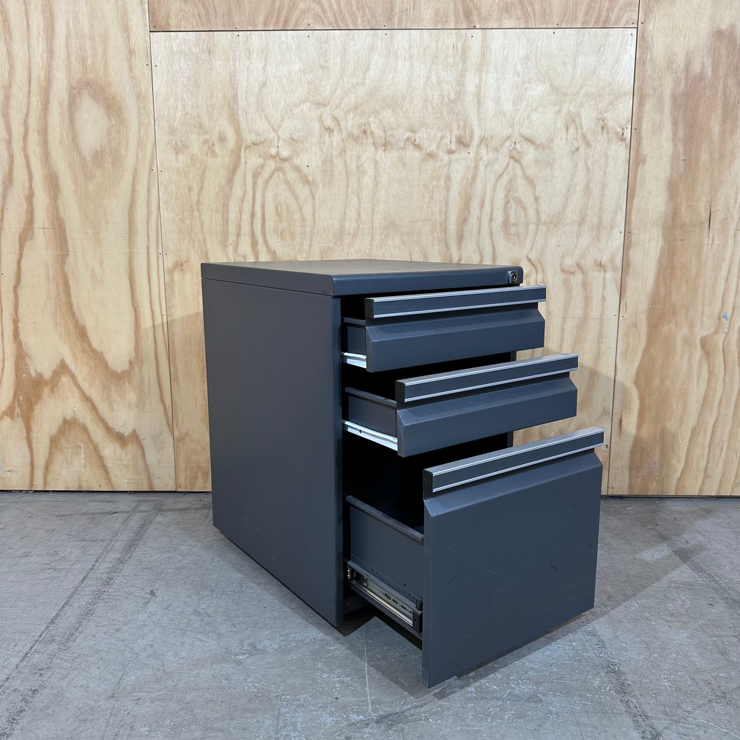 Dark Grey Metal Three Drawer Pedestal
