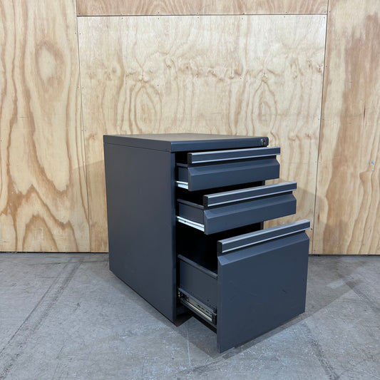 Dark Grey Metal Three Drawer Pedestal