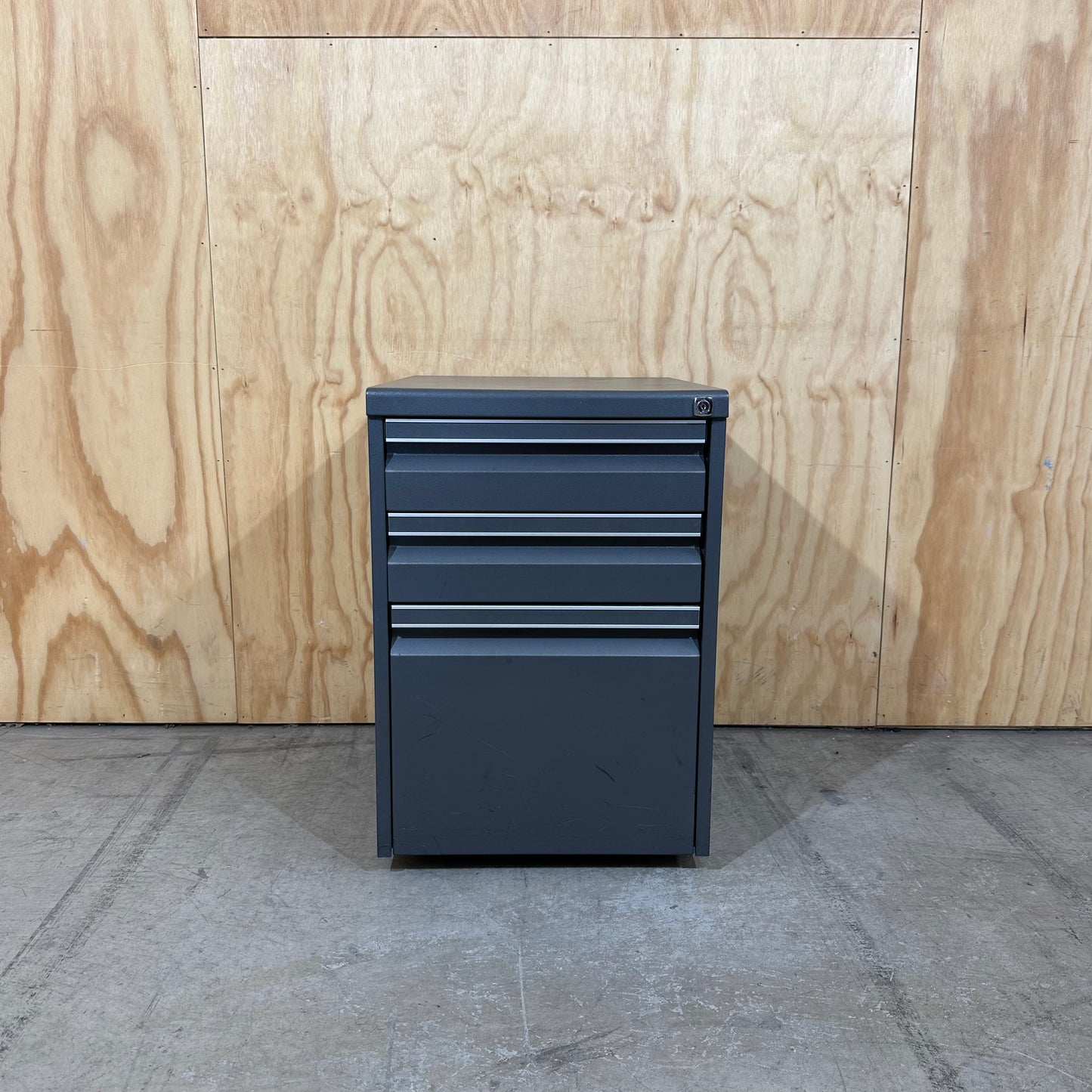 Dark Grey Metal Three Drawer Pedestal