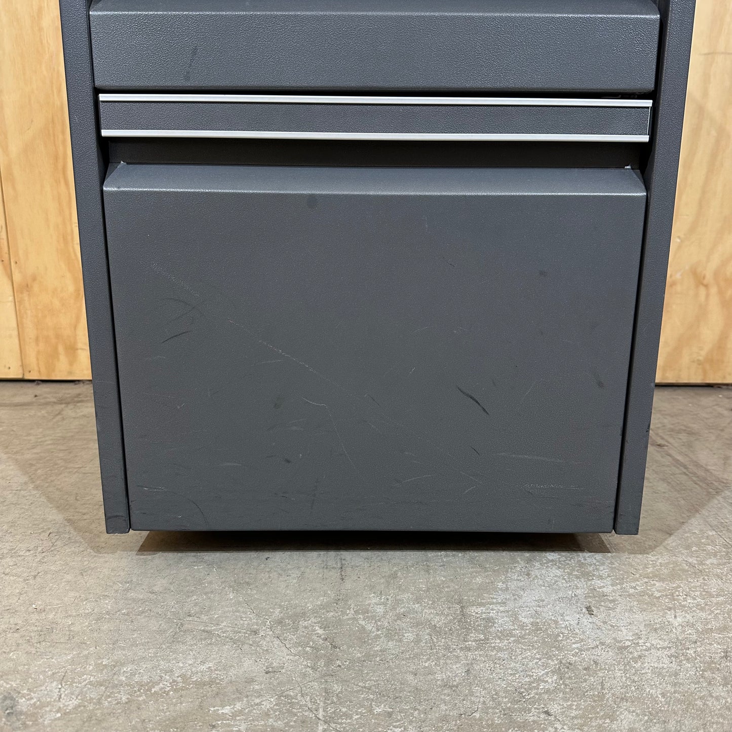 Dark Grey Metal Three Drawer Pedestal