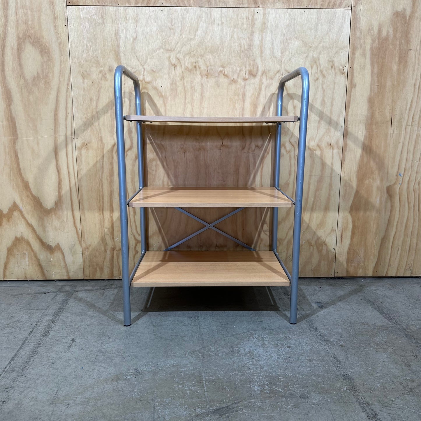 Three-Tier Metal and Wood Shelving Unit