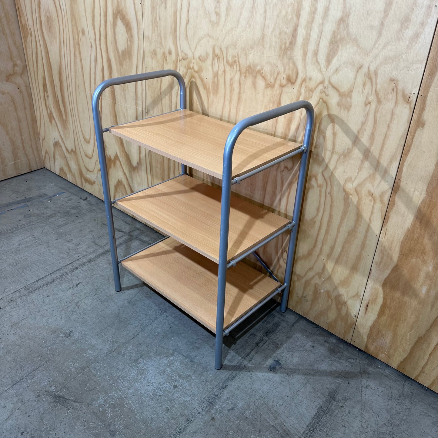 Three-Tier Metal and Wood Shelving Unit