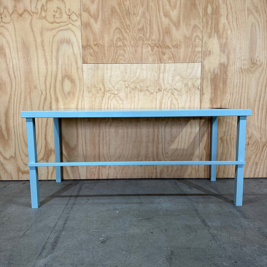 Teal Industrial Metal Work Table with Hole