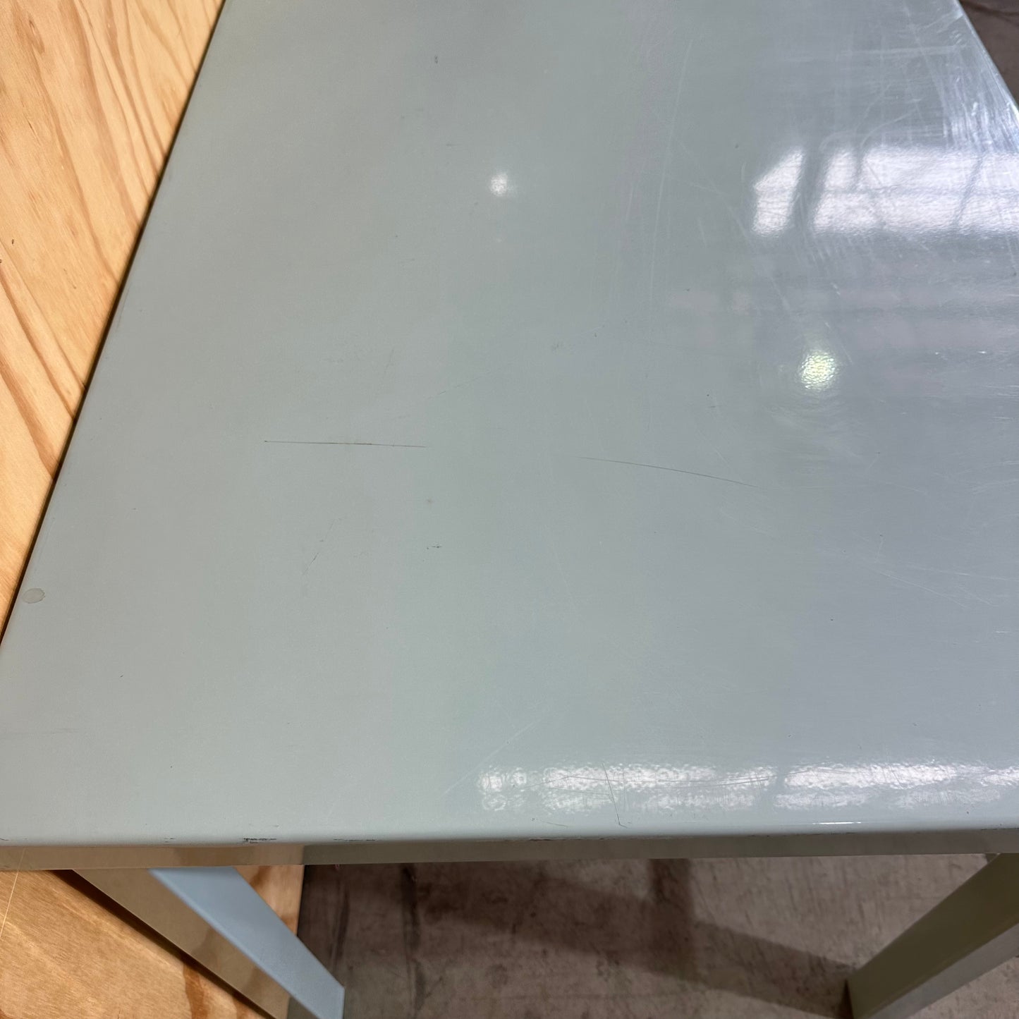 Teal Industrial Metal Work Table with Hole