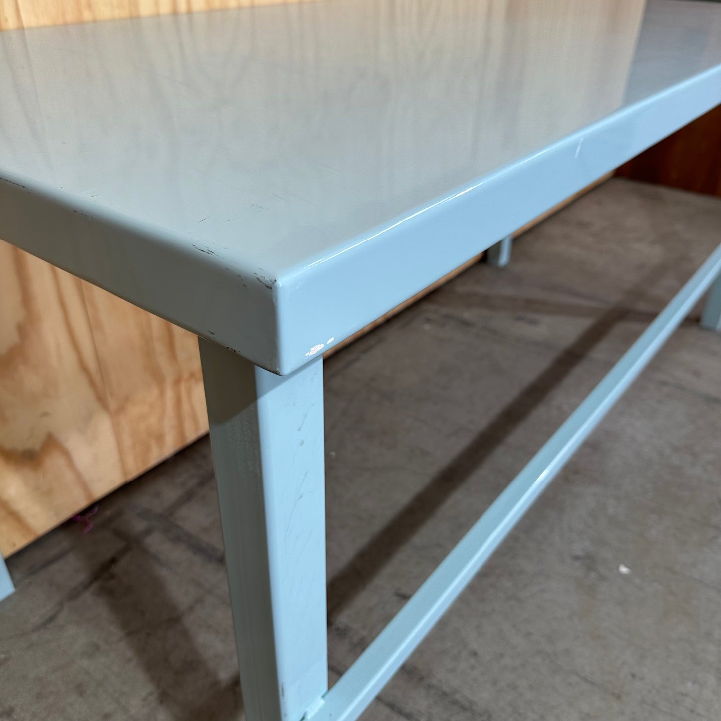 Teal Industrial Metal Work Table with Hole