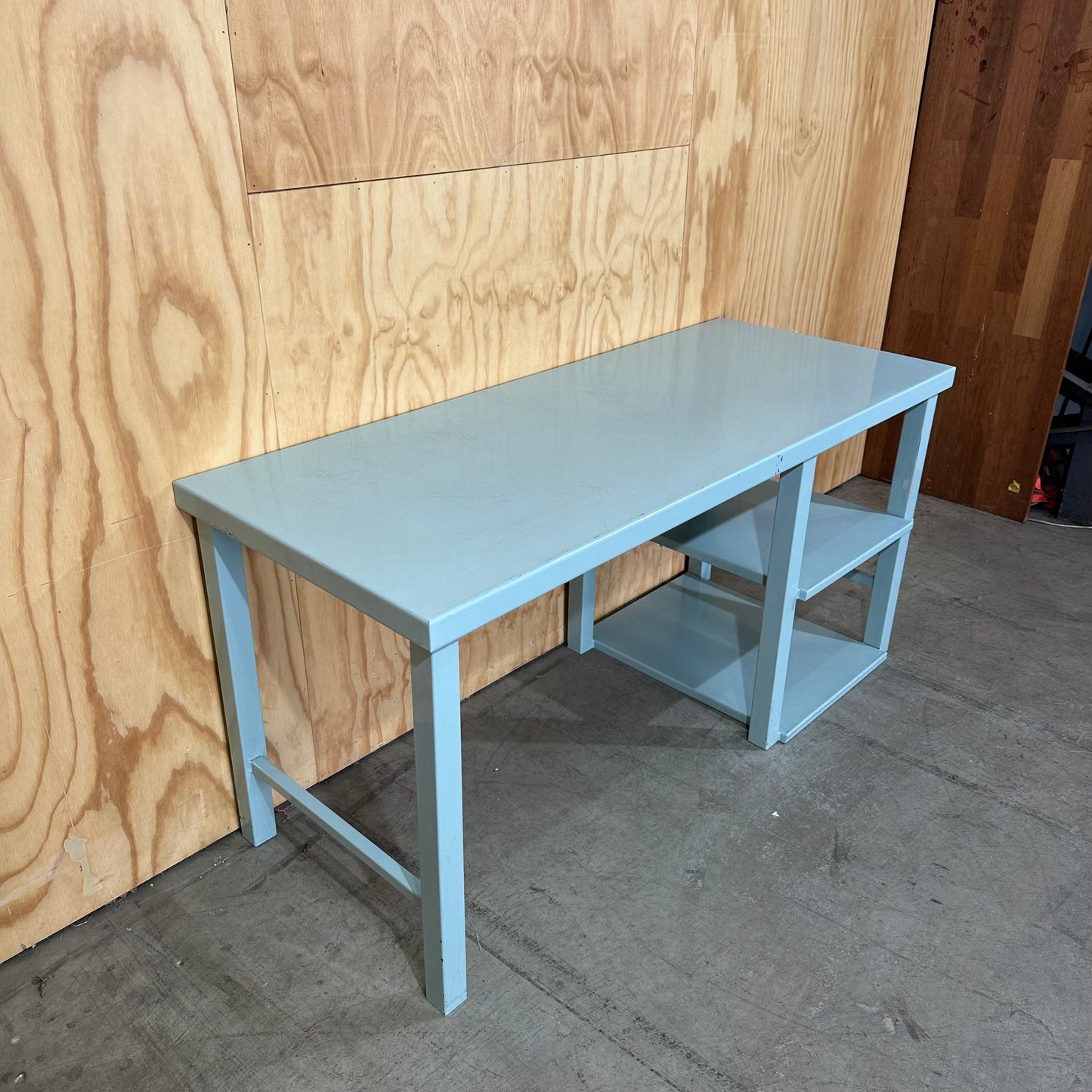 Teal Industrial Metal Work Desk