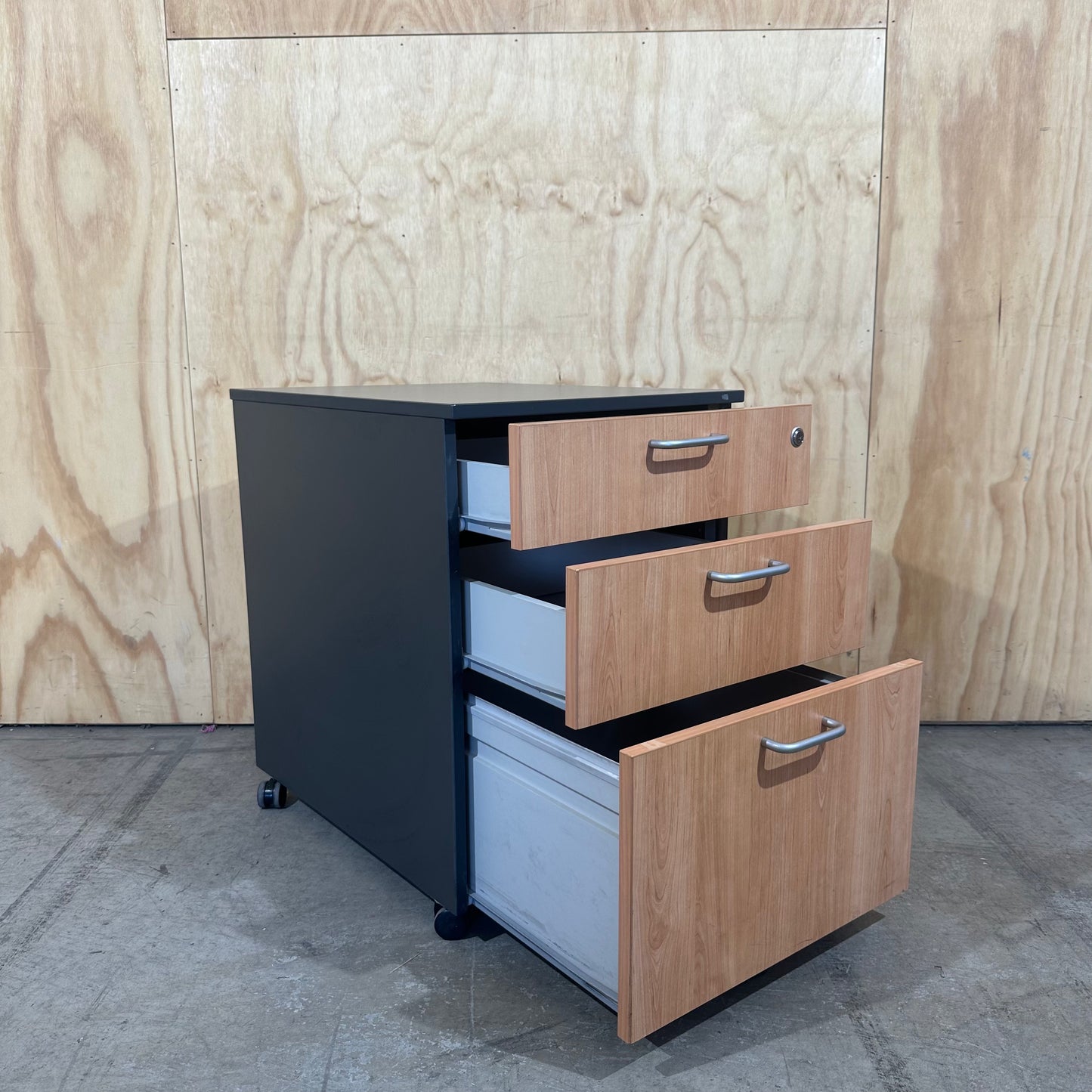 Mobile Charcoal and Beech Pedestal.