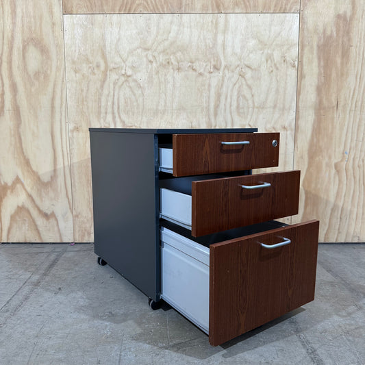 Charcoal and Dark Wood Veneer Pedestal