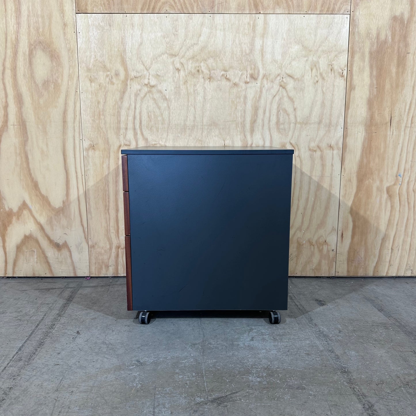 Charcoal and Dark Wood Veneer Pedestal