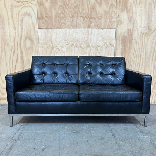 Black Leather Modern Classic Two-Seater Sofa