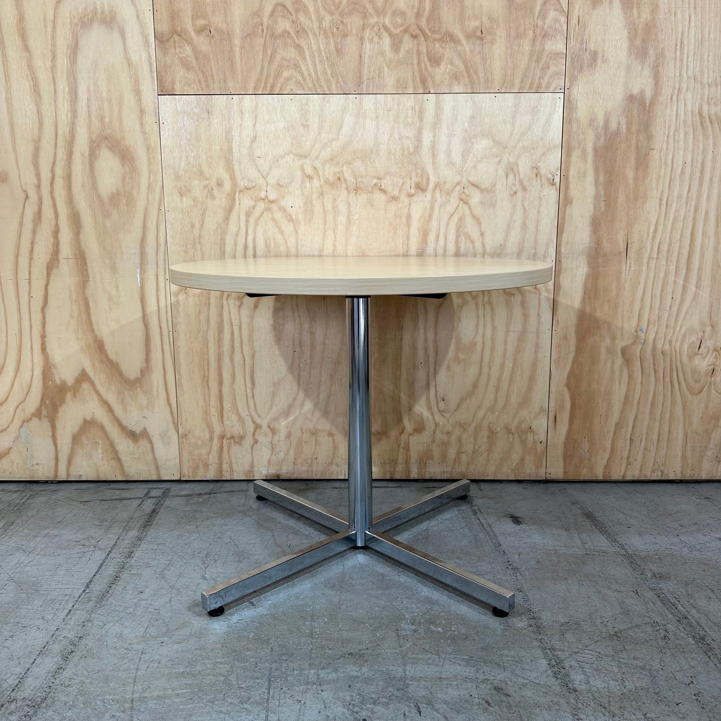 Beech Veneer Round Table on Chrome Base