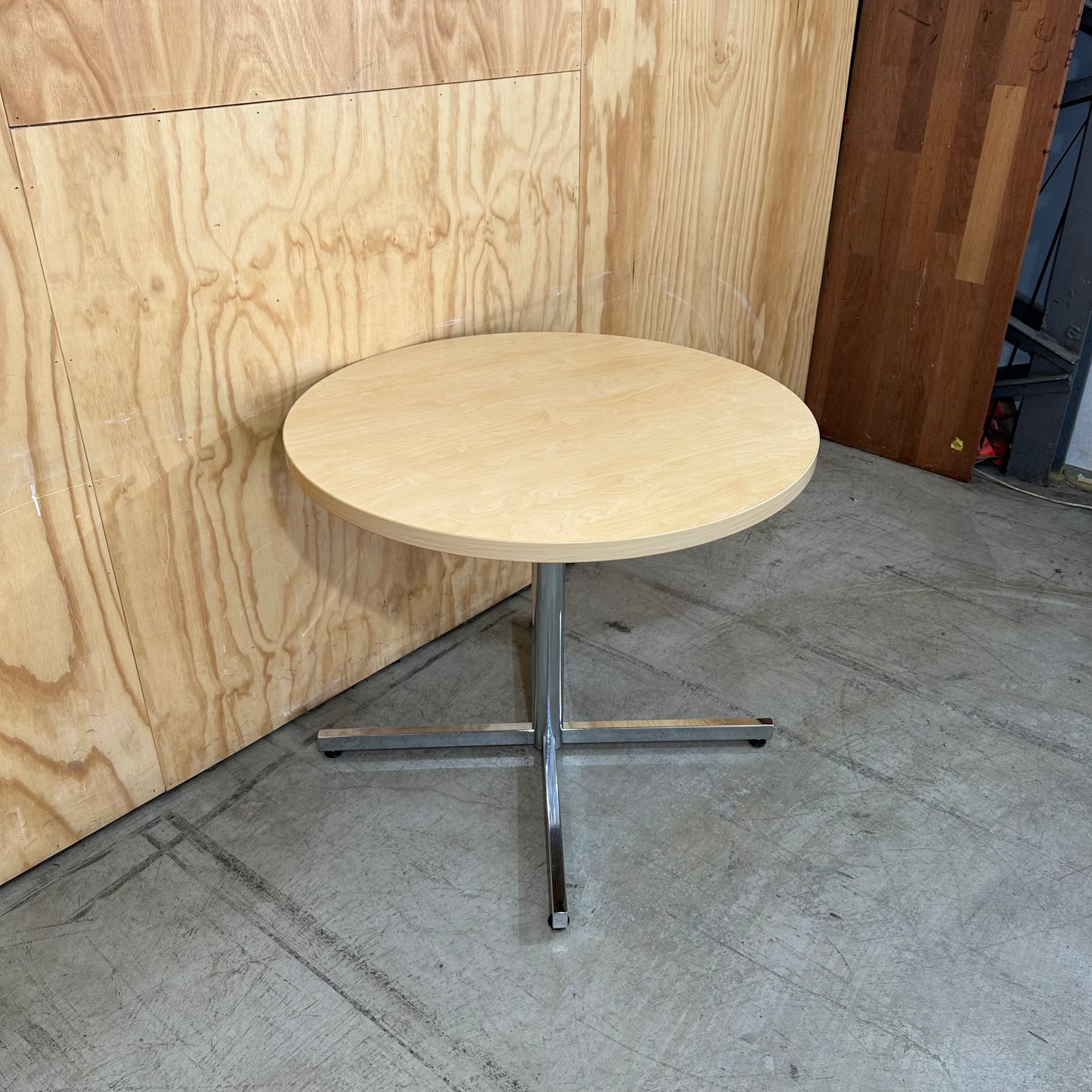 Beech Veneer Round Table on Chrome Base
