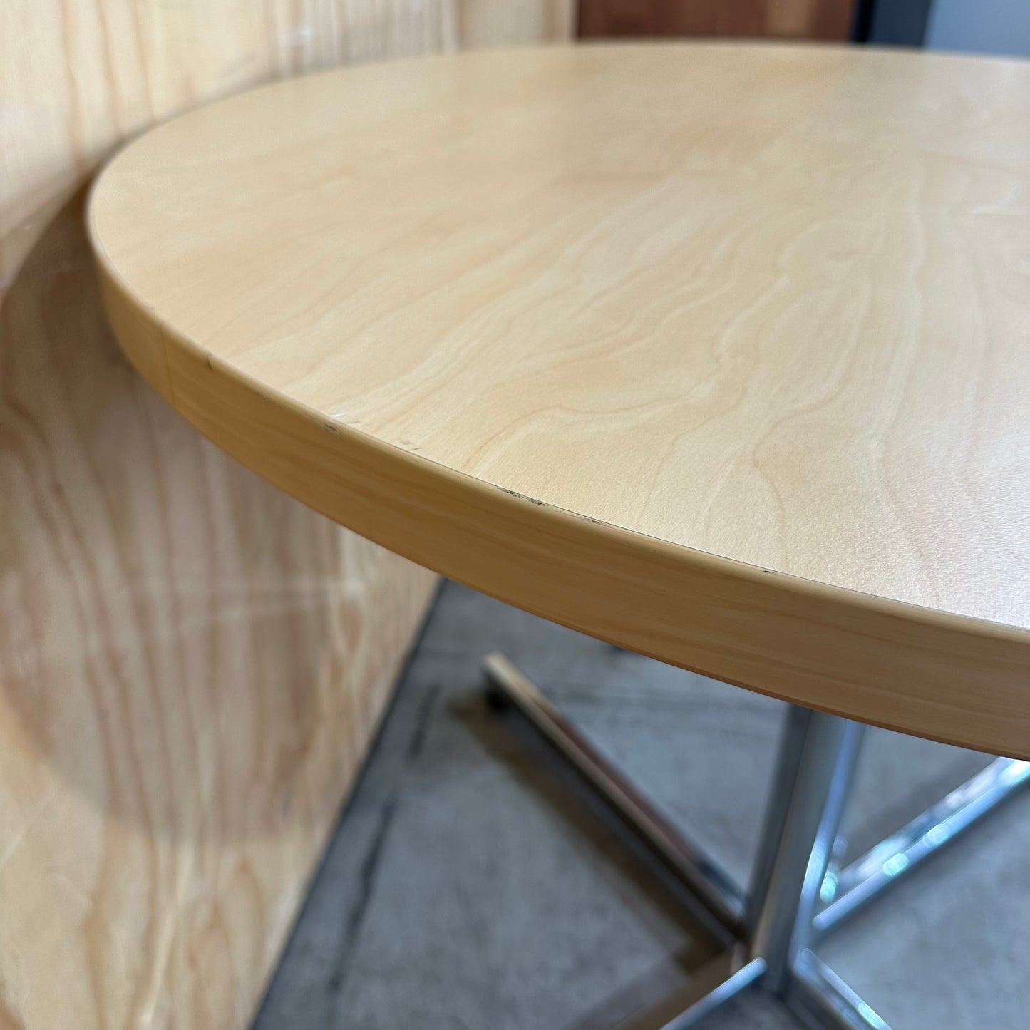 Beech Veneer Round Table on Chrome Base