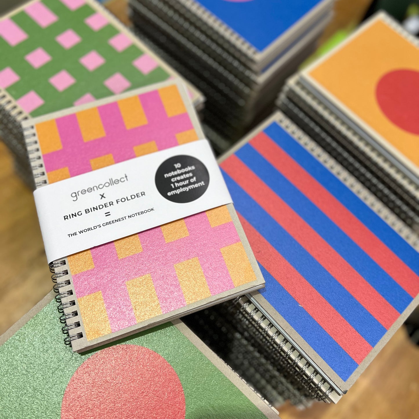 Green Collect Stripes and Circles Upcycled Notebook A5