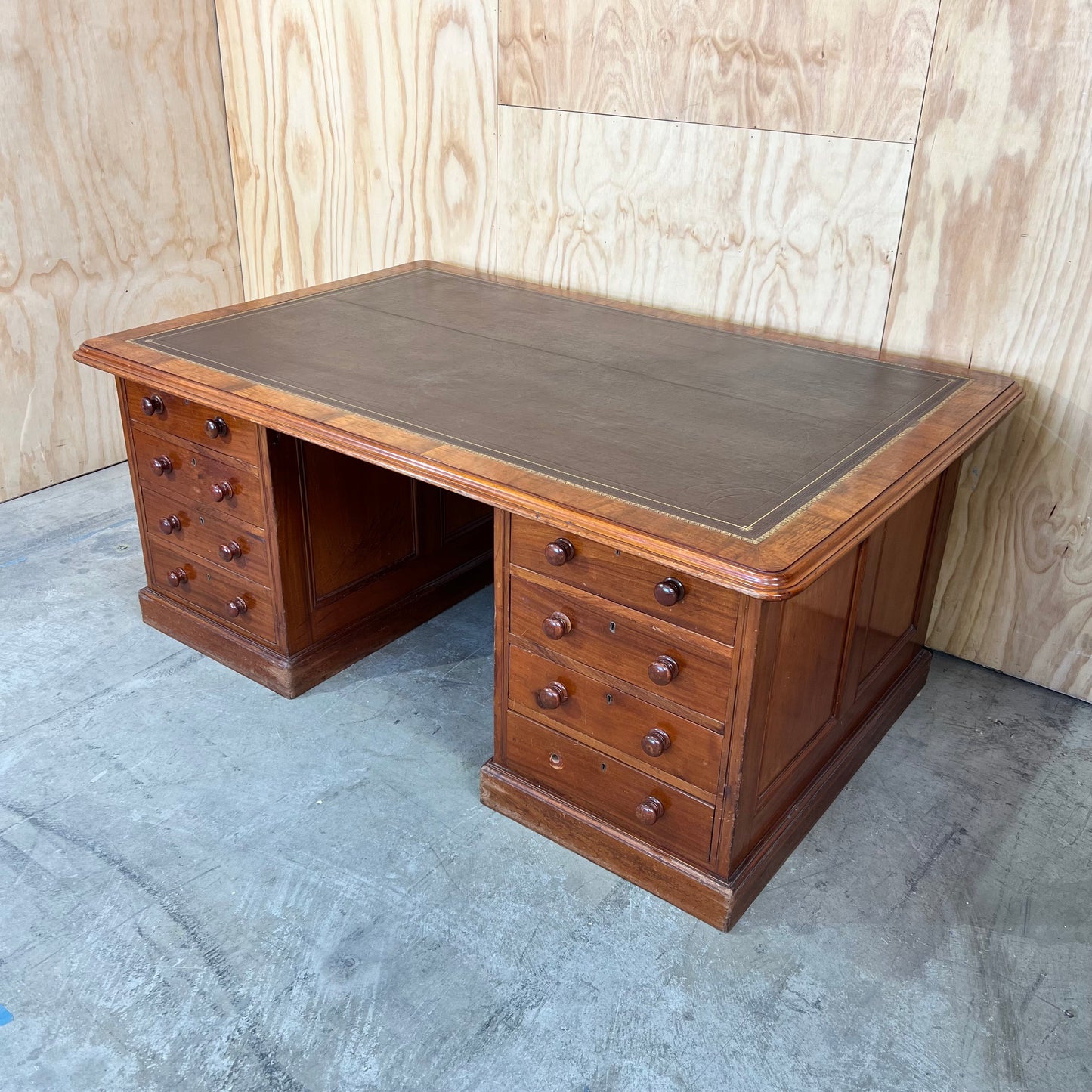 Antique timber desk with leather inlay top