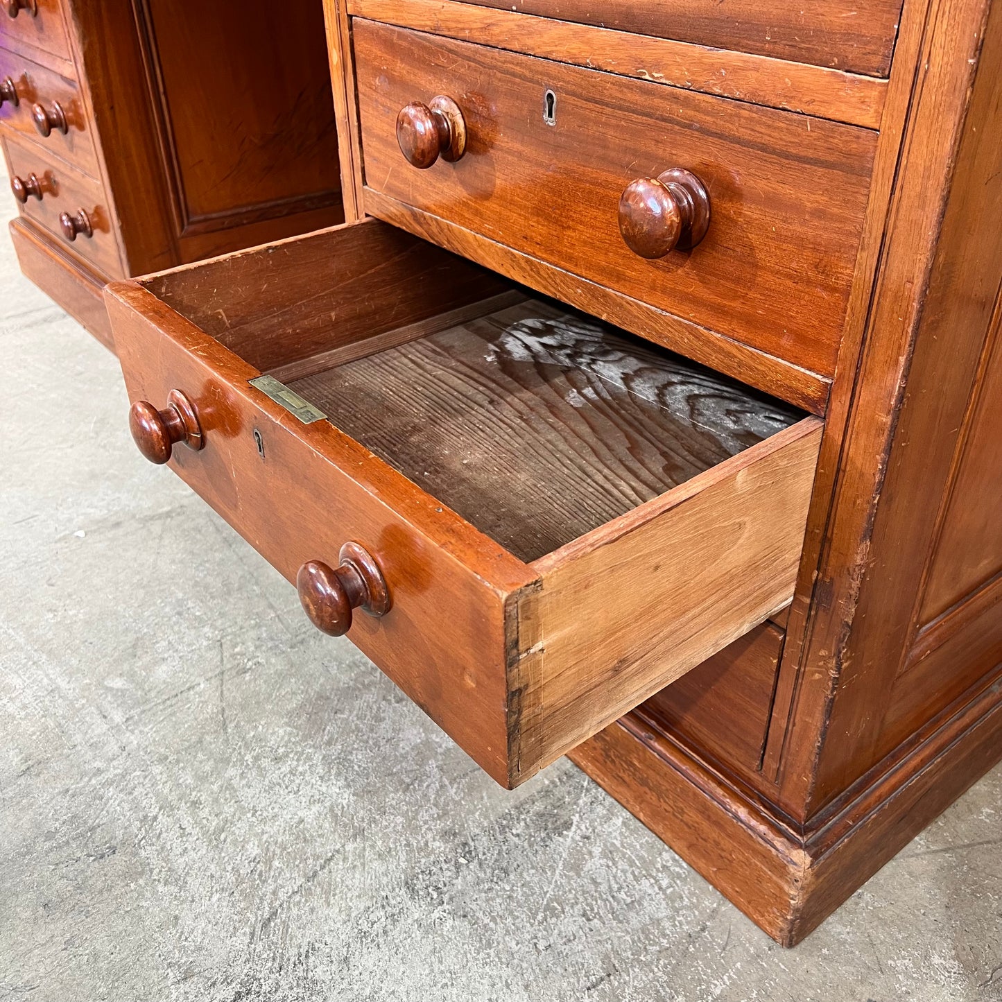 Antique timber desk with leather inlay top