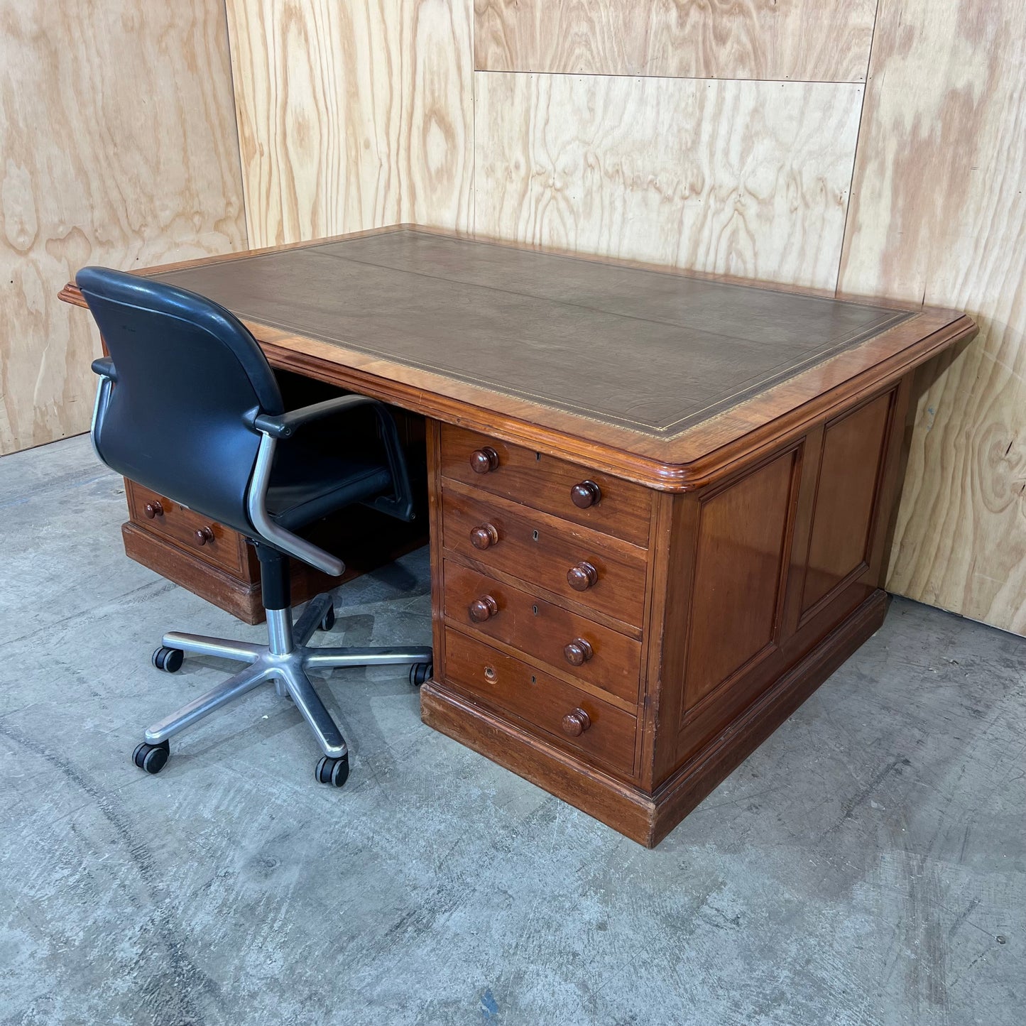 Antique timber desk with leather inlay top