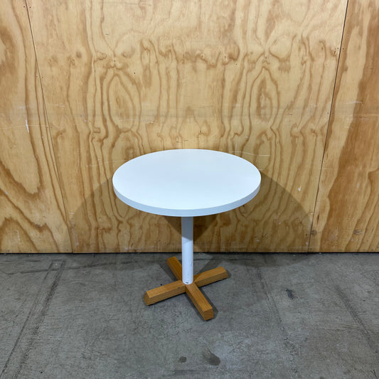 Small White Round Table with Wooden Feet