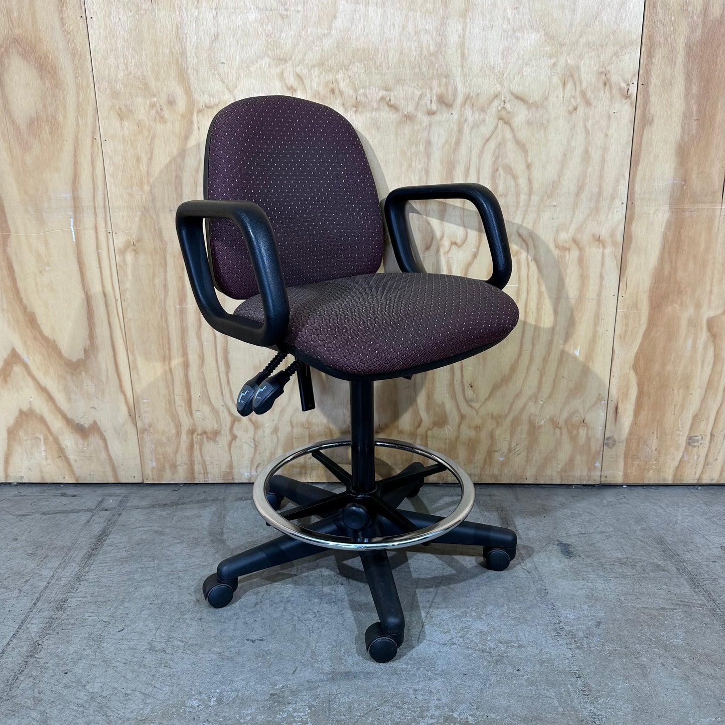 Red Fabric Patterned Drafting Chair