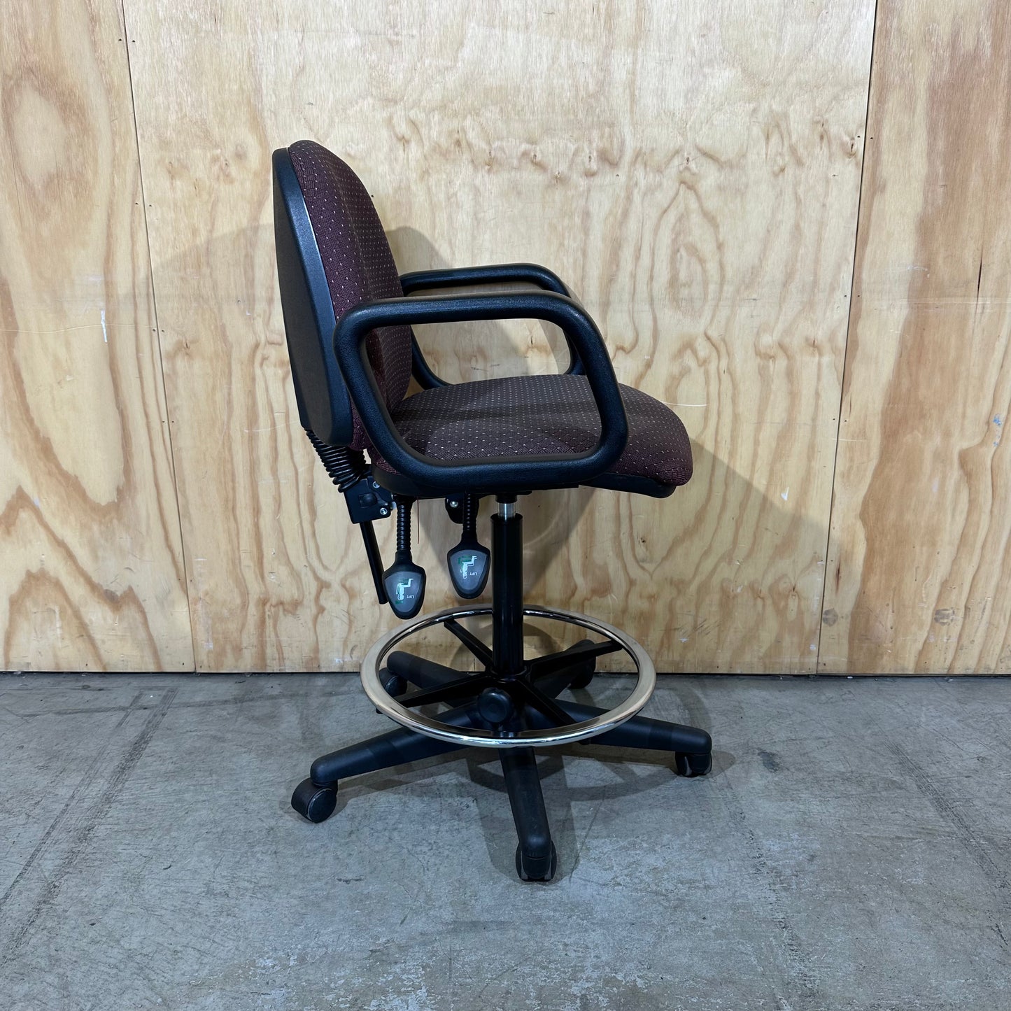 Red Fabric Patterned Drafting Chair